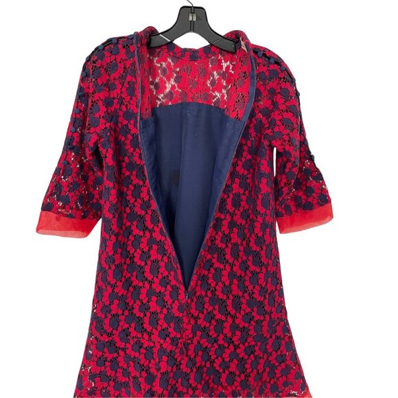 Diandian Didi Mini Tunic Dress Size S Blue and Red FLoral Lace Retro Holiday - Picture 10 of 12